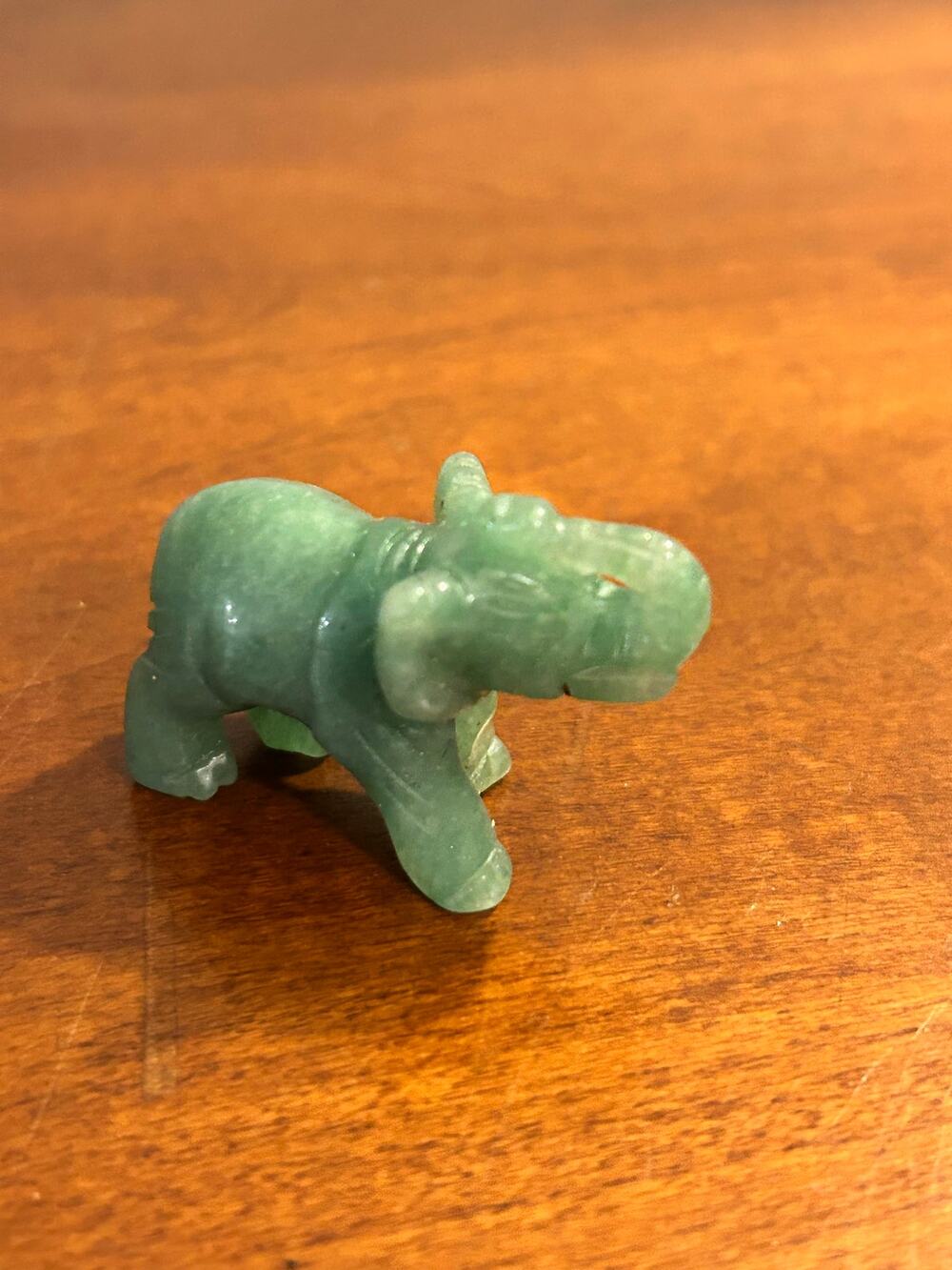 Vintage Hand Carved Jade Elephant Figurine Miniature Trunk Up Good Luck Symbol